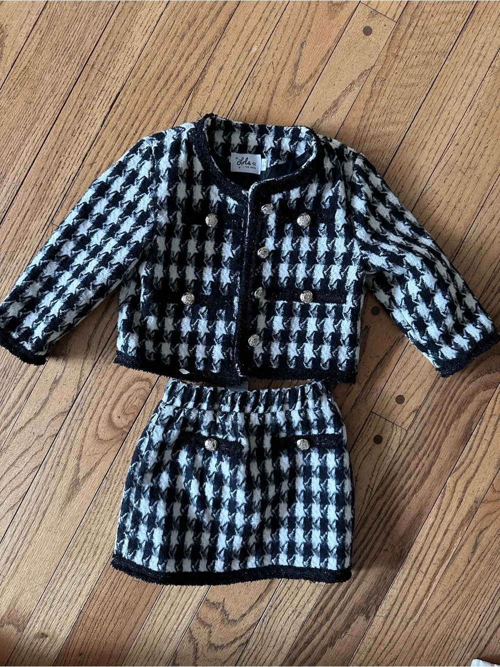 Lola and the boys, Black & White Houndstooth Two-Piece Jacket and Skirt Set